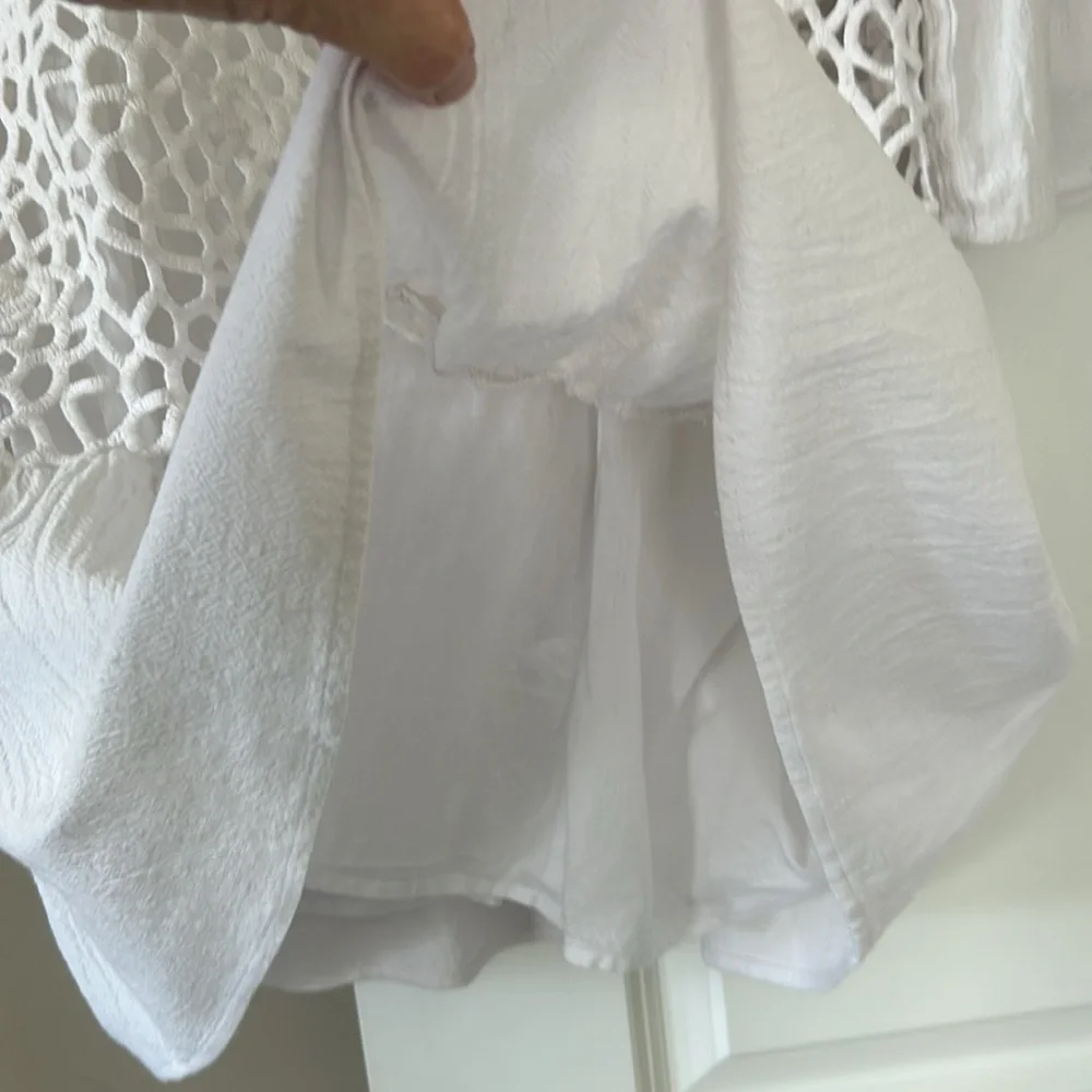 Tyler Boe Izzy Eyelet Topper Crochet Dress w Bell Sleeves Notch Neck White - Picture 9 of 15